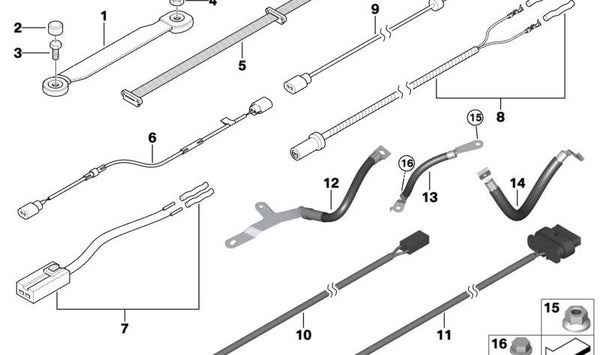 Cable adaptador para sistema de protección de peatones OEM 61129274697 para BMW E81, E82, E87, E88, E84, E89. Original BMW.