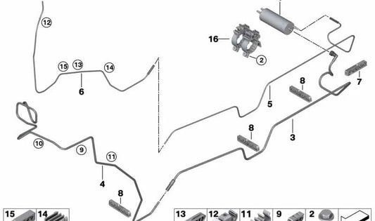 Soporte de sujeción de tuberías OEM 16126762420 para BMW E53 (X5) diésel. Original BMW.