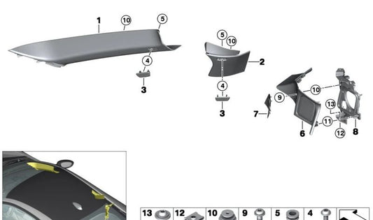 Embellecedor derecho pilar B OEM 51437361898 para BMW i8 (I12) modelos 82Z21, 82Z22, 82Z23, 82Z41, 82Z42, 82Z43. Color gris carumgrau. Original BMW.