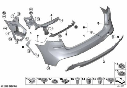 Paramento para parachoques trasero OEM 51128064576 para BMW Serie 2 F45 Active Tourer. Original BMW.