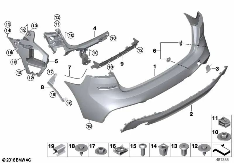 Rear PDC sensor bracket set for BMW F45N (OEM 51128745755). Original BMW.