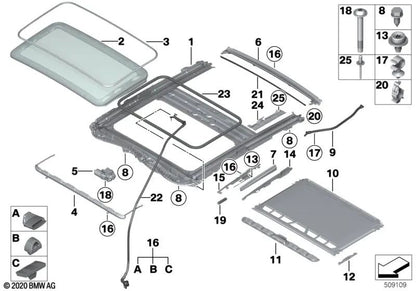 Schwebehimmel para BMW F22N Serie 2, F30, F35, F80 Serie 3, F32, F36, F82 Serie 4 (OEM 54107321798). Original BMW