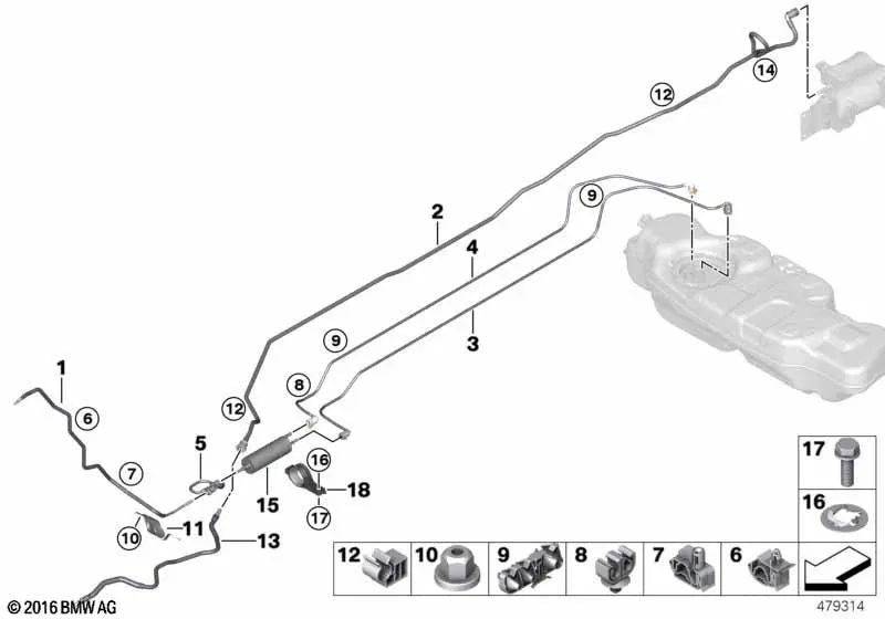 Front Fuel Rail for BMW 2 Series F45, F46, X1 F48, F49 (OEM 16127323836). Original BMW