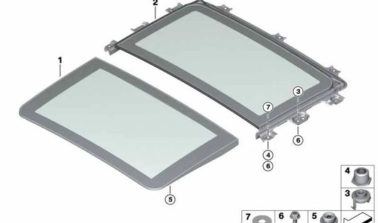 Mecanismo de ajuste del techo solar OEM 54107474466 para BMW G21, G28, G31, G32. Original BMW.