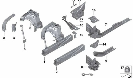 Right Side Frame Reinforcement for BMW G42, G87, G20, G21, G28, G80, G22, G23, G82, G83 (OEM 41007488030). Original BMW