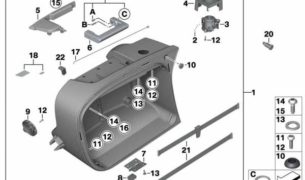 Soporte izquierdo de tapa OEM 46547685965 para BMW Motorrad K 1200 GT, K 1300 GT, R 1200 RT, R 900 RT, R 1200 R, R 1200 ST. Original BMW Motorrad.