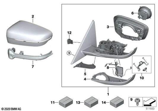 Espejo retrovisor exterior calefactado con memoria derecha para BMW Serie 4 G22, G23 (OEM 51165A08392). Original BMW.