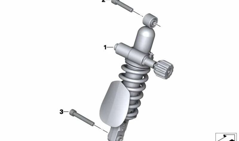 Muelle-amortiguador trasero OEM 33548525333 para motos BMW R1200R, R1250R, R1200RS, R1250RS. Original BMW Motorrad.