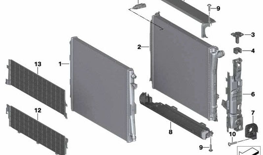 Radiateur de réfrigérant OEM 1711866748 pour BMW G20, G21, G28, G22, G23, G29. Compatible avec les séries 3, série 4 et Z4. Remplacement BMW d'origine.