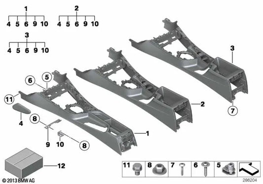 Black center console for BMW F20, F21, F22 (OEM 51169230724). Genuine BMW.