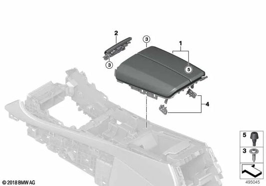Leather center console armrest for BMW X5 F95, F95N X6 F96, F96N XM G09 (OEM 51168078296). Genuine BMW