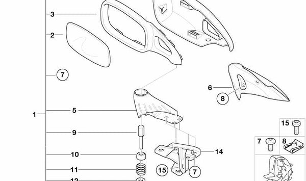Cubierta para espejo derecho negra OEM 51167656186 para motos BMW C1 (1999–2003). Original BMW Motorrad.