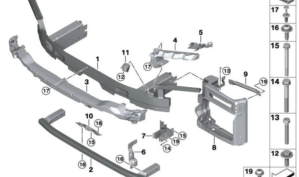 Soporte delantero OEM 51117421599 para BMW G05, F95, G06, F96. Original BMW.
