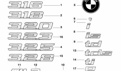 Emblema para BMW Serie 3 E36 (OEM 51148170187). Original BMW.