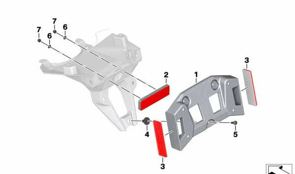 Adaptador de matrícula OEM 63148526808 para BMW Motorrad {C400X, C400GT, F750GS, F850GS, F850GS Adventure, R1250GS, R1250GS Adventure, R1250R, R1250RS, R1250RT, S1000XR}. Original BMW Motorrad.