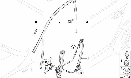 Junta embellecedora pilar B derecho OEM 51337124148 para BMW E81, E82, E87, E88. Original BMW.