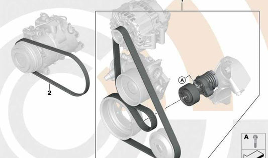 Kit correa auxiliar bomba de agua y alternador OEM 11282449716 para BMW F07 550i, F07 550i xDrive. Original BMW.
