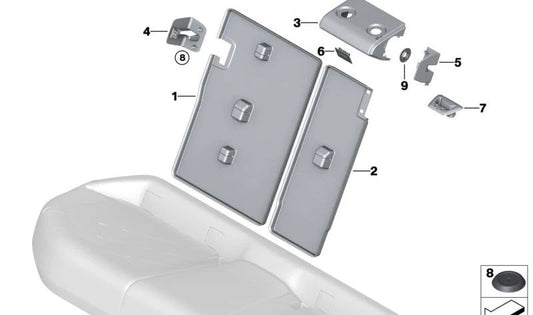Left backrest trim for BMW I20 (OEM 52205A02051). Original BMW.