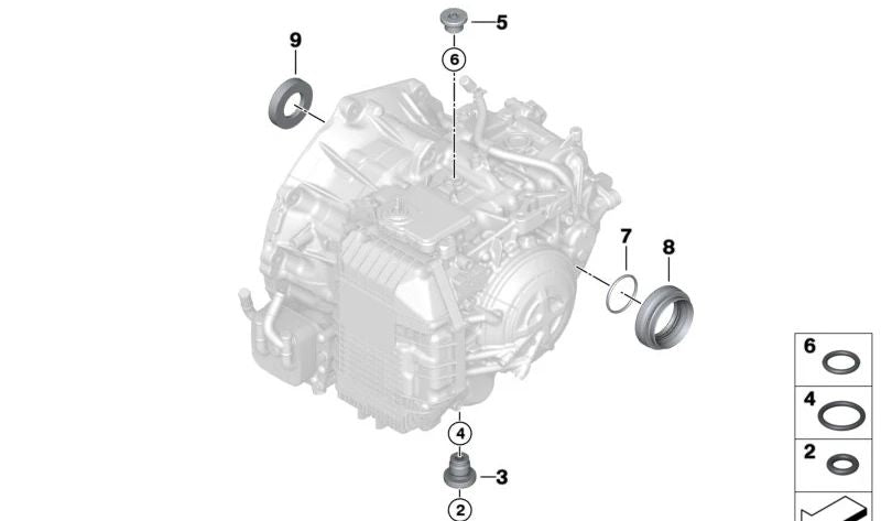 Winkelsiegel für BMW 1 F40 -Serie, Serie 2 F44, F45N, F46N, X1 F48, F49N, X2 F39 und Mini F54, F55, F56, F57, F60 (OEM 2427869895). Original BMW