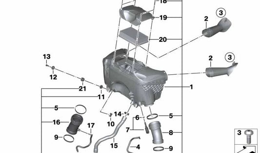 Esnórquel de aspiración derecho OEM 13717726798 para motos BMW R 1200 RT, R 1250 RT. Original BMW Motorrad.