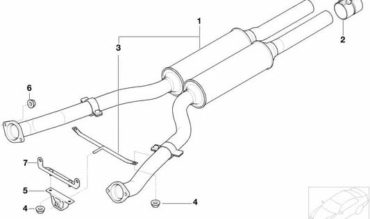 Tubo de escape con silenciador delantero OEM 18307567171 para BMW E65 y E66 750i/750Li con motor N62T. Original BMW.