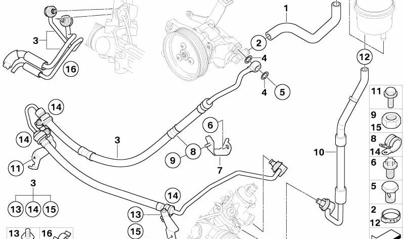 Tubo de retorno de dirección asistida OEM 32413422333 para BMW X3 E83 {2.0d, 2.0i, 2.0sd, 2.5i, 2.5si} Todos los modelos compatibles. Original BMW.