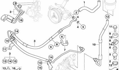 Tubo de retorno de dirección asistida OEM 32413422333 para BMW X3 E83 {2.0d, 2.0i, 2.0sd, 2.5i, 2.5si} Todos los modelos compatibles. Original BMW.