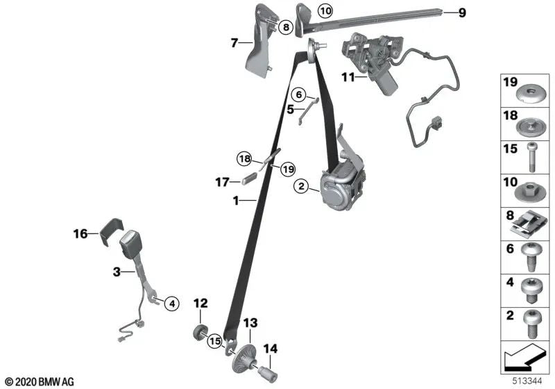 Cintura di sicurezza frontale destra per la BMW 4 G22, G82 (OEM 72118097740). BMW originale.