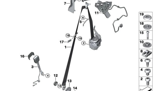 OEM 72118097739 Cintura di sicurezza anteriore sinistra per BMW G22, G82. BMW originale.