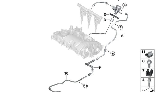 Tubería de combustible de avance OEM 13538600441 para BMW I12, I15. Original BMW.
