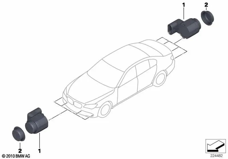 Mineral grey ultrasonic sensor for BMW F07N, F10, F10N, F11, F11N, F18, F18N (OEM 66209279962). Original BMW.