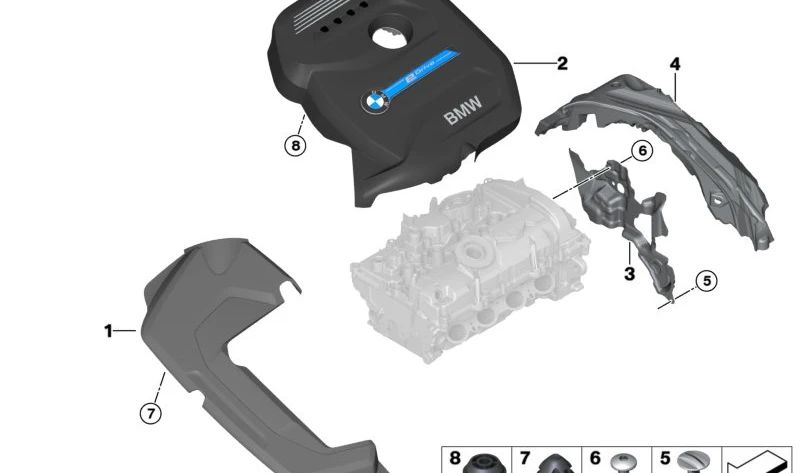 Cubierta del motor OEM 11128604836 para BMW F30, F31, F34. Original BMW.