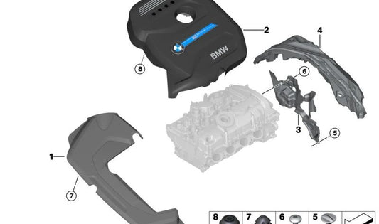 Cubierta del motor OEM 11128604836 para BMW F30, F31, F34. Original BMW.