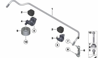 Barra estabilizadora trasera OEM 33556790184 para BMW F07, F10, F11, F18, 520d, 528i, 530d. Original BMW. Diámetro 18 mm. Compatible con versiones con tracción trasera y cambio automático.