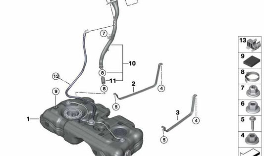 Tanque de combustível de plástico OEM 16117453429 para BMW F45, F46, F48, F49, F39, F60. BMW original.