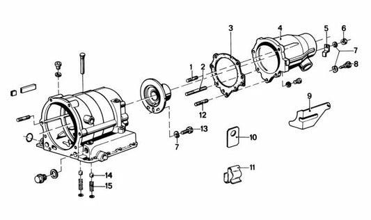 Junta de transmisión sin amianto OEM 24111630280 para BMW E12, E21, E3, E9, E10, E114 con motor M10 y cambio automático. Compatible con modelos desde 1969 hasta 1975. Original BMW.