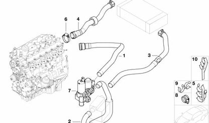 Tubo para motor y bomba de agua adicional OEM 64216905941 para BMW Serie 3 E46 (318d, 320Cd). Original BMW.