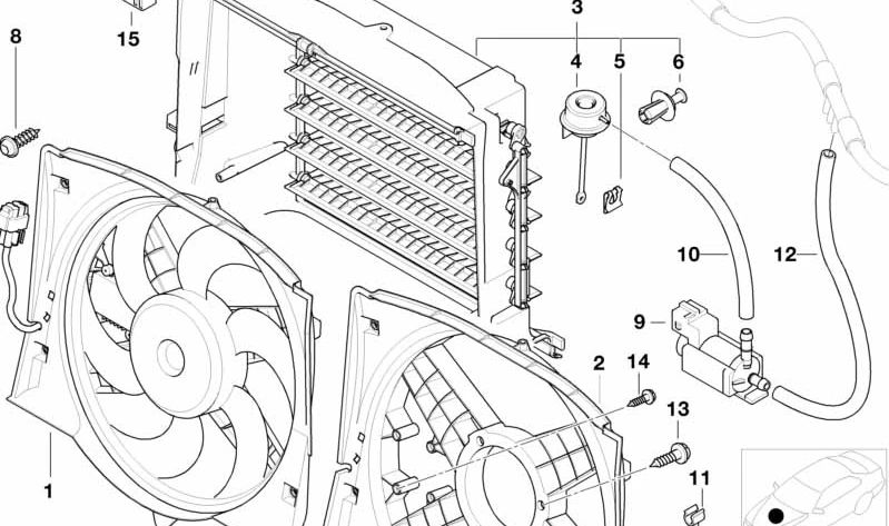 Fixing screw M5X16 OEM 17427612897 for BMW F20, F21, F22, F23, F30, F31, F32, F33, F34, F35, F36, E46. Original BMW spare. Ideal to set fan components.