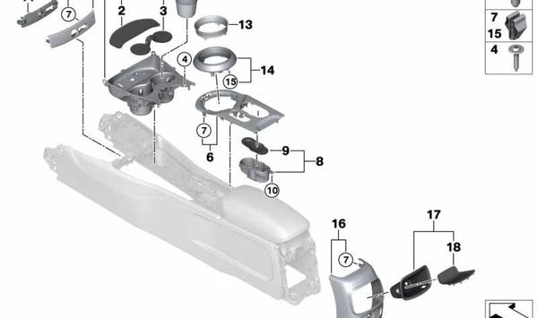 Embellecedor consola central trasera OEM 51166842226 para MINI F54 (Clubman). Original MINI.