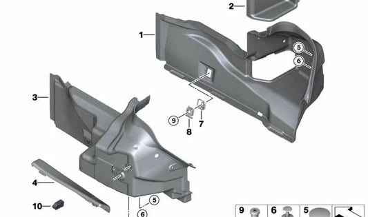 Guarda-pasos delantero derecho OEM 51477224862 para BMW F12, F13, F06. Compatible con versiones 640d, 640i, xDrive. Pieza original BMW.