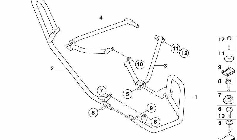 Arco protector derecho OEM 46638528818 para BMW Motorrad R 1200 RT, R 900 RT. Original BMW Motorrad.