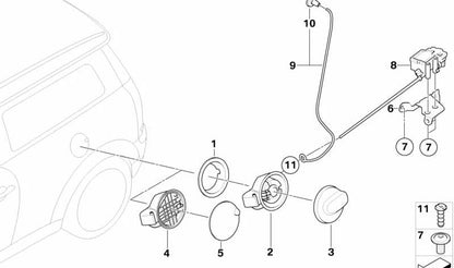Cuba de cierre OEM 51177148884 para MINI R56, R56 LCI, Clubman R55, Clubman R55 LCI. Original MINI.