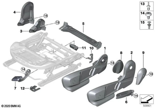 Couvercle de siège intérieur droit pour BMW 2 série F45, F45N, F46, F46N, X1 F48, F48N, x2 F39 - BMW original (OEM 52107375090)