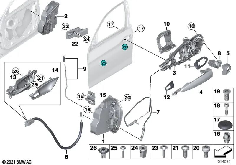 Basis für den rechten Schließzylinder für BMW 1 F20 -Serie, F21, Serie 2 F22, F23, F87, Serie 3 E90, E91, E92, E93, F30, F31, F34, F35, F80, Serie 4 F32, F33, F36, F82 , F83, x1 e84, x3 f25, x4 f26, x5 e70, x6 e71, e72 (OEM 51217060668). Original BMW.