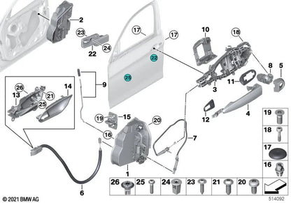 Basis für den rechten Schließzylinder für BMW 1 F20 -Serie, F21, Serie 2 F22, F23, F87, Serie 3 E90, E91, E92, E93, F30, F31, F34, F35, F80, Serie 4 F32, F33, F36, F82 , F83, x1 e84, x3 f25, x4 f26, x5 e70, x6 e71, e72 (OEM 51217060668). Original BMW.