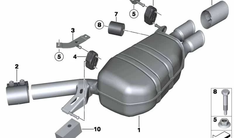Silenciador trasero OEM 18308573228 para BMW F10, F11. Original BMW.