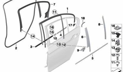 Embellecedor guía de ventana exterior derecho para BMW F31 (OEM 51357263386). Original BMW