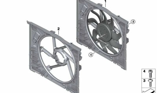 Supporto alla ventola con Fan OEM 17428666816 per BMW G42, G20, G21, G28, G22, G23, G26. BMW originale.