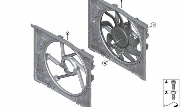 Soporte ventilador con ventilador OEM 17428666816 para BMW G42, G20, G21, G28, G22, G23, G26. Original BMW.