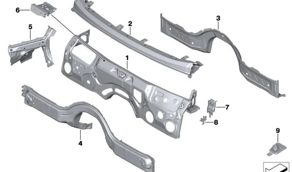 Soporte refuerzo frontal OEM 41007412971 para BMW F90 (M5, M5 CS) y G30 (518d). Compatible con modelos de tracción total y trasera. Original BMW.